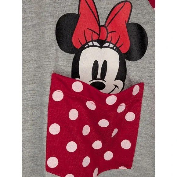 Disney Minnie Mouse Pocket Tee Women's 1X Gray Red White Polka Dot Sleeve NWT - Picture 4 of 5